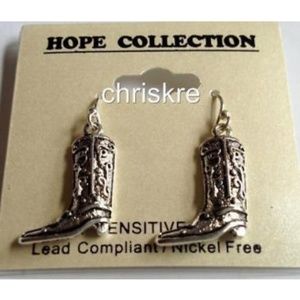 Silver Country Western Cowboy Boot Earrings